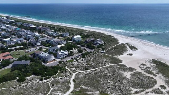 Aerial View of Wrightsville Beach NC Atlantic Coast Barrier Island and Beachfront