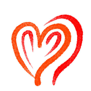 Artistic scribbled heart symbol in red and orange colors expressing love and creative passion.