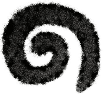 Abstract black fuzzy spiral swirl with artistic charcoal ink brush texture