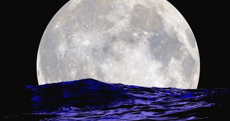 Moonrise over ocean surface with reflection on surface © Anton Kasatkin