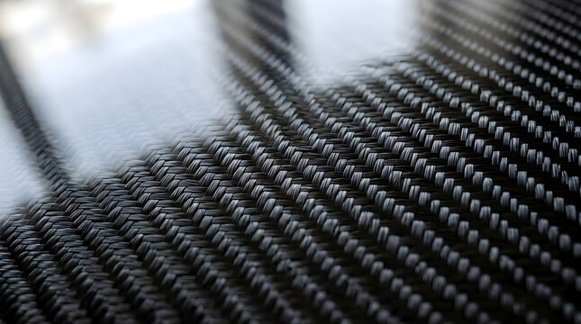 Close-up of a glossy carbon fiber weave showing reflective, braided pattern and fine detail. High-tech composite texture ideal for automotive, aerospace and product design.