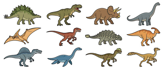 Collection of cartoon dinosaurs on transparent background © adung