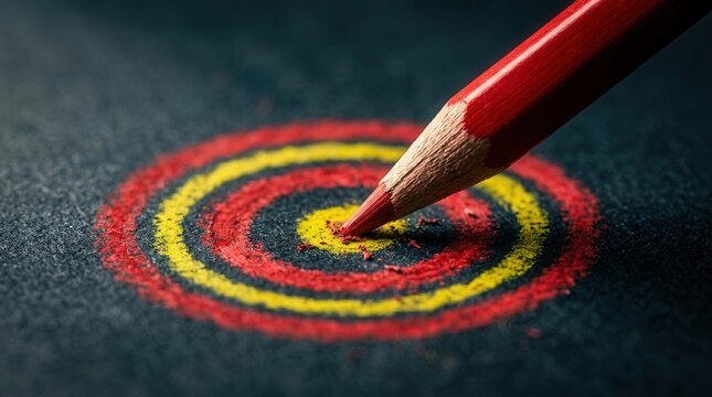 A red pencil erases a yellow and red bulls eye target as a metaphor for management restructuring and strategy change.