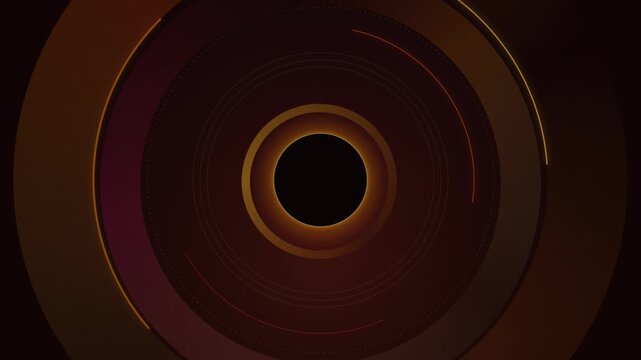 A warm, luxury-themed variation of the circular gradient motion background featuring glowing amber rings, copper tracking arcs, and a dark solar eclipse anchor.