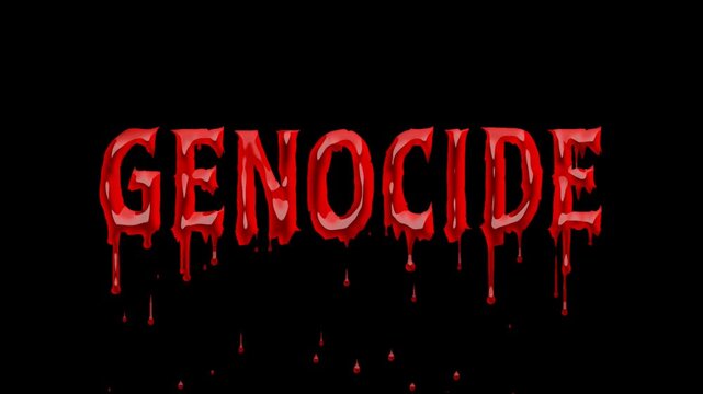 GENOCID. - Horror Text Animation with Dripping Blood. Transparent background. 4K resolution