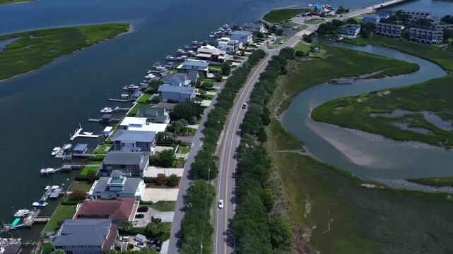 Scenic Homes beside tidal marsh and intracoastal waterway at Wrightsville Beach North Carolina