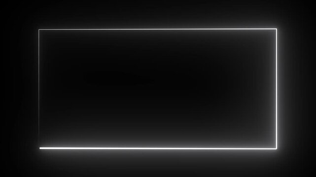 White Neon Frame Animation, Glowing Rectangular Light Border with Futuristic Electric Shine, Seamless Loop on Transparent Background 4K