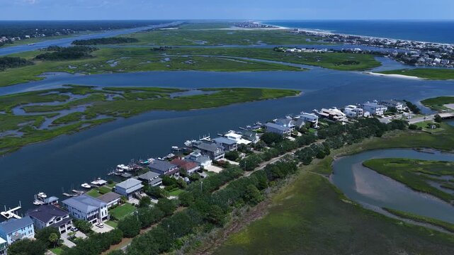 Scenic Homes beside tidal marsh and intracoastal waterway at Wrightsville Beach North Carolina