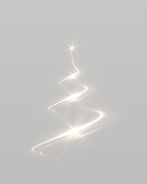 Festive tree silhouette with glittering light trails and radiant sparkles.