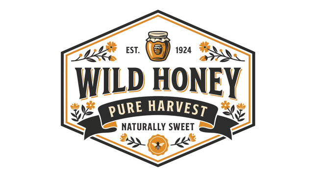 Vintage Wild Honey Label Design with Floral Ornamentation.