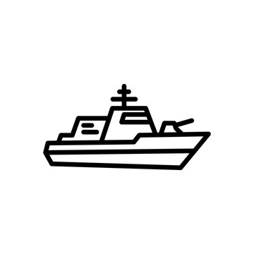 minimalist modern corvette warship outline vector icon