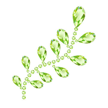 Green gemstone branch icon isolated on transparent background, PNG. Luxury diamond olive branch jewelry design element