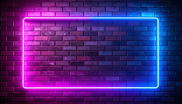 Photo of an empty scene with neon light on a brickwall