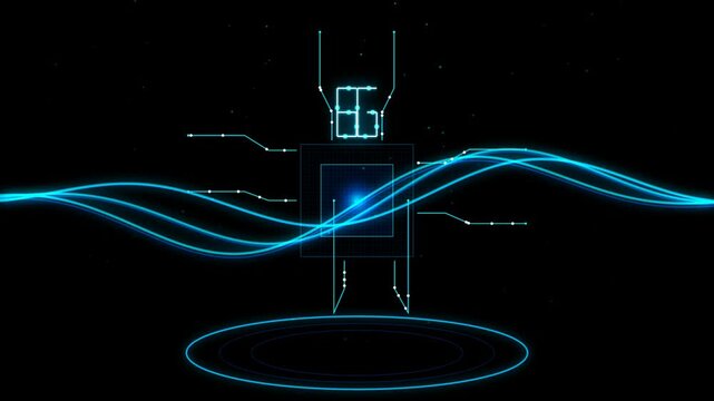 Futuristic EG Text Logo Digital Technology Animation with Glowing Light Waveforms on Dark Background