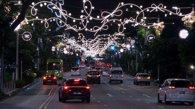 Singapore Orchard Road Christmas decoration street lights up. 