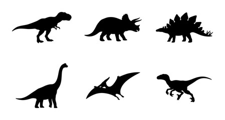 Dinosaur Silhouettes Collection: Prehistoric Icons, Jurassic Creatures, Ancient Reptiles, Vector Set © Indrani