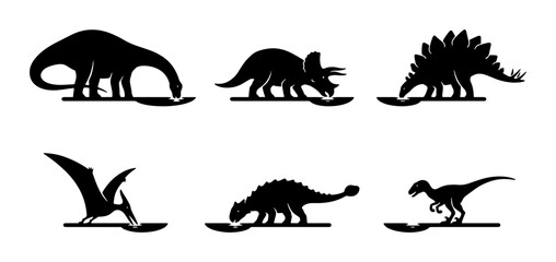 Dinosaur Silhouettes Collection, Prehistoric Creatures, Jurassic Era Icons, Vector Art © Indrani