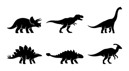 Dinosaur Silhouettes Collection: Prehistoric Reptile Icons, Jurassic Creatures, Ancient Beasts © Indrani