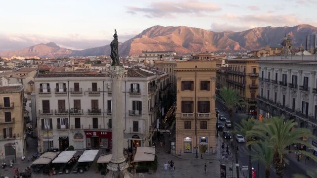 Piazza San Domenico and Colonna dell Immacolata Sunset Aerial Palermo Sicily