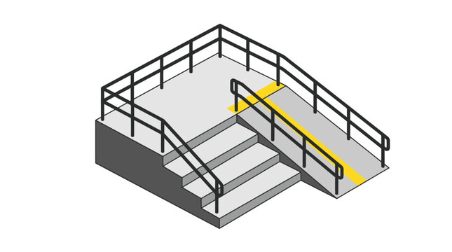 Dynamic Isometric of Staircase with Yellow Access Path and Handrails for Accessibility with high quality professional line art symbols for modern creative design and digital branding projects