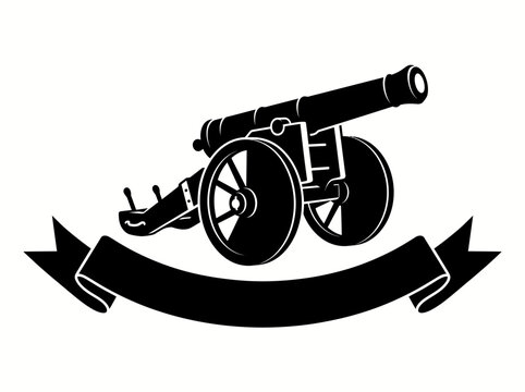 Vintage cannon illustration with decorative banner.