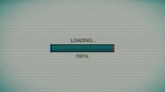 Progress loading bar animation on retro TV screen