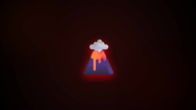 Volcano eruption 3d icon glowing against dark background showing molten lava flow and smoke plume for digital design concepts and science education animation
