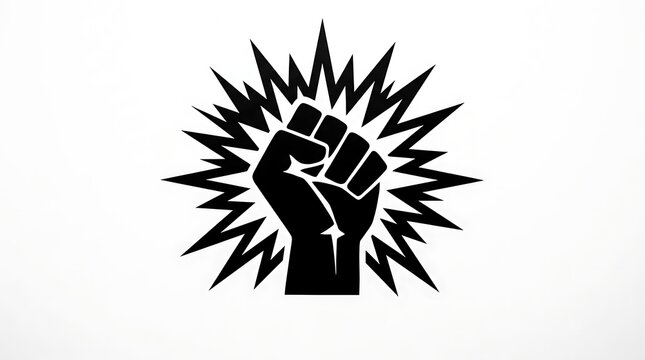Black silhouette of a raised fist symbol expressing protest and solidarity