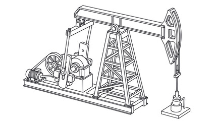 Fototapeta premium Oil pump jack line art drawing for energy industry.