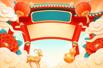 Fototapeta premium Year of Goat Festive Scroll