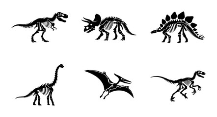 Dinosaur Skeletons Vector Set: Prehistoric Icons, Fossil Anatomy, Ancient Reptile Silhouettes © Ridhi