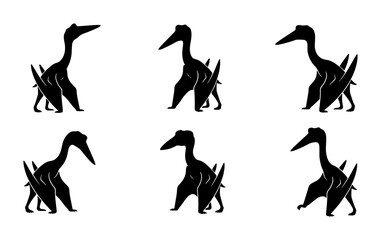 Pterodactyl Silhouettes, Prehistoric Flying Reptile Icons, Dinosaur Vector Graphics, Ancient Animal Set © Ridhi