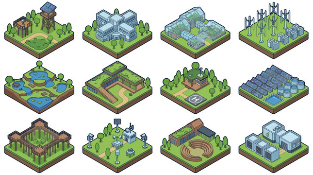 Isometric Pixel Art Game Map Tiles Collection.