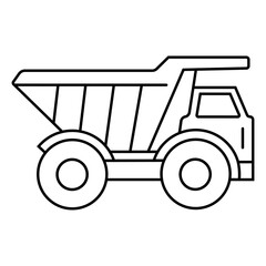 Dump Truck Side View Outline Icon, Construction Tipper Truck Line Art Symbol, Heavy Duty Mining Vehicle Illustration © Rey