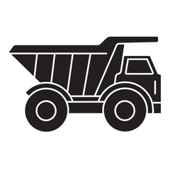 Dump Truck Side View Solid Black Icon, Silhouette Style Heavy Construction Vehicle, Mining Tipper Truck Symbol © Rey