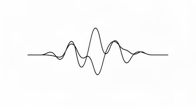 Minimalist black soundwave line art on a white background, representing audio or voice signals.