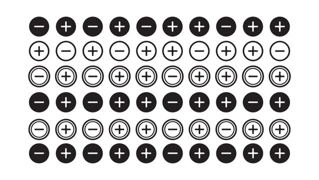 Plus and Minus Sign Icons Set in Black and White Circles
