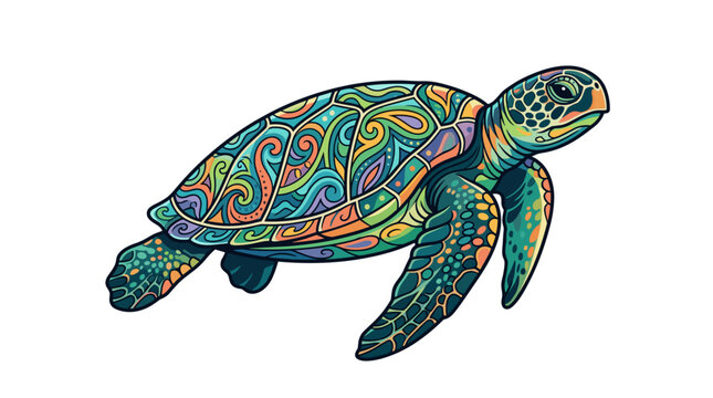 Colorful decorative sea turtle with intricate mandala patterns for creative design projects