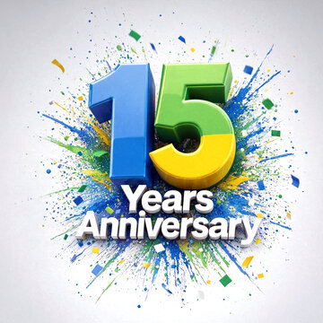 Colorful fifteen years anniversary celebration with vibrant explosion and bright numbers design