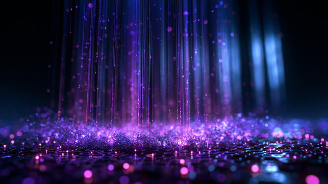 Abstract Glowing Fiber Optic Waterfall Data Stream Background
