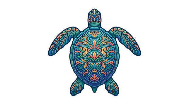Ornate marine turtle illustration with intricate mandala and ethnic patterns