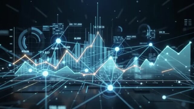 Digital financial growth charts displaying data animation in motion graphic footage