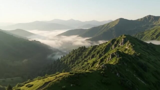 Majestic mountain range with rolling morning fog video motion landscape