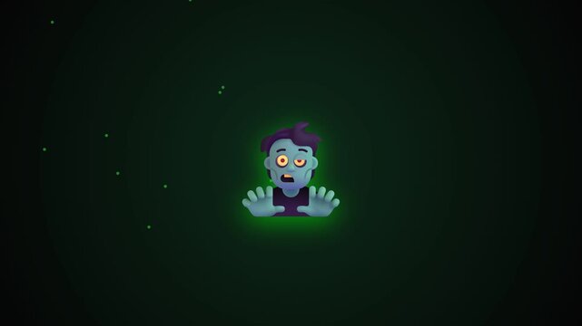 Zombie character animation for halloween celebration featuring spooky green glow and dark background graphic
