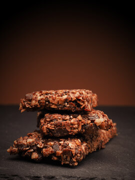 Homemade chocolate made from organic cocoa, dates, hazelnuts, and coconut oil