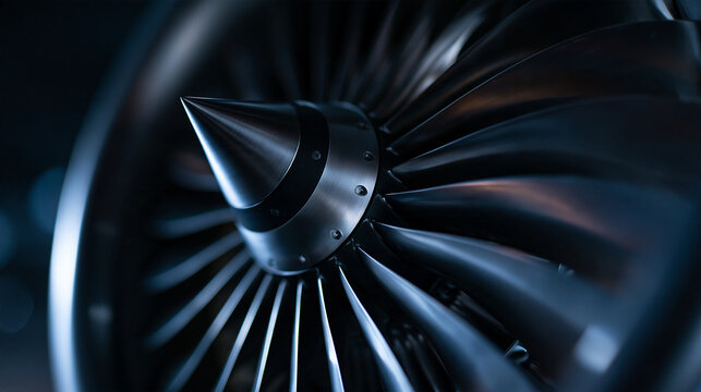 Jet Engine Turbine Blades Close Up in Modern Lighting