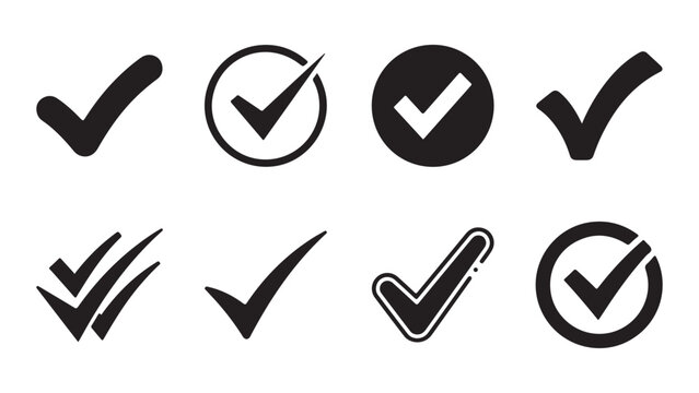 Set of Black Check Mark Icons and Tick Symbols