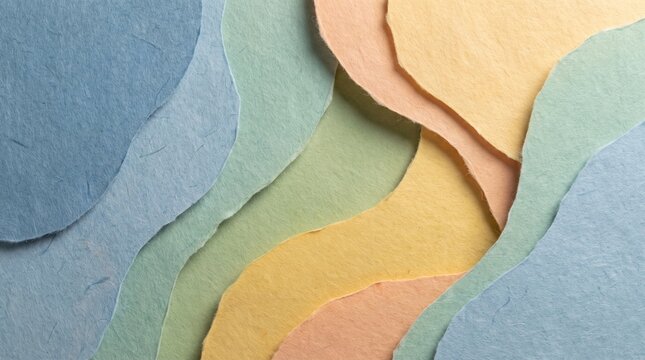 Textured pastel paper layers creating abstract background with wavy organic shapes
