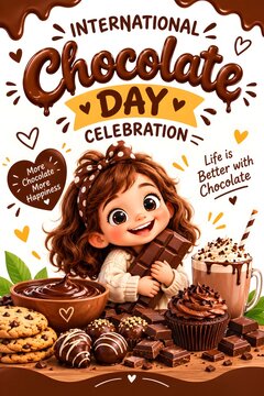 International Chocolate Day celebration poster with rich dark chocolate indulgence