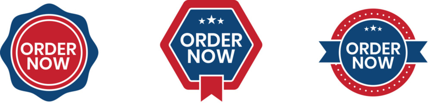 Colorful order now badges set